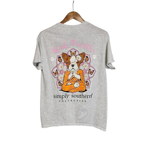 Simply Southern Gray Think Pawsitive Buddha French Bulldog Dog T-Shirt Medium - Picture 1 of 8